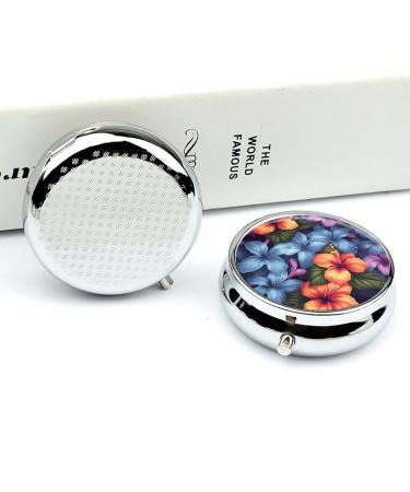 Round Tropical Floral Print Pill Box | 3 Compartment Metal Organizer | Portable & Decorative Medicine Case - Buy Online on GoSupps.com