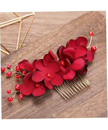 Elegant Wedding Bridal Combs Red Flower Beads Women Bridal Hair Pins Headdress bridal hair accessories Hair Jewelry - Buy Online on GoSupps.com