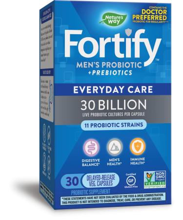 Nature's Way Fortify Men's Probiotic + Prebiotics Everyday Care 30 Billion 30 Delayed-Release Veg. Capsules