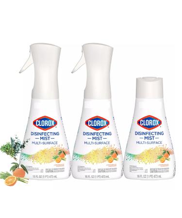 Clorox Disinfecting Mist Multisurface Cleaning Mist Lemongrass Mandarin Sanitizing Spray Bottle 2 x 16 oz trigger + (1) 16 oz refill Total 48oz