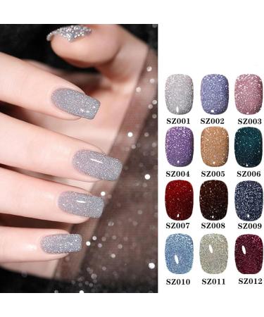 High Density Glitter Nail Polish 12 Colors Reflective Glitter Gel Nail Polish Set Holographic Glitter Nail Polish Manicure Set for Nail Art DIY Manicure and Pedicure at Home (Color : Sz01) - Buy Online on GoSupps.com