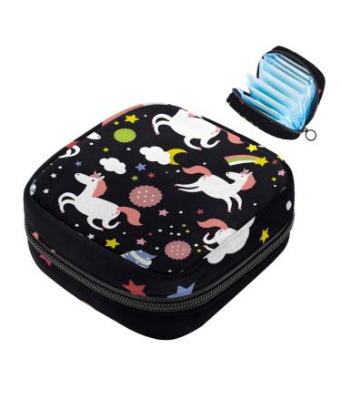Storage bags for women's bandages cute unicorn cupcake star black background portable menstrual insert panty liners tampons women's bandages storage holder for women school multicolored 07