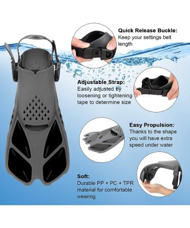 QKURT Snorkel Fins | Adjustable Buckles Open Heel Diving Flippers | Short Fins for Snorkeling, Diving, Swimming | Black L/XL (Adult US Size 9-13) - Buy Online on GoSupps.com