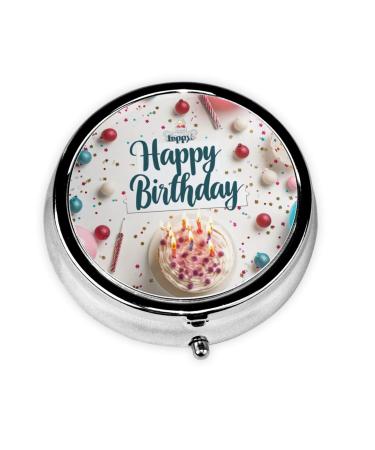 Buttercream and Candles Portable Metal Pill Box Round Mini 3-Compartment Plastic Insert hinged Fastening Design Suitable for Small Pills Must-Have for Travel
