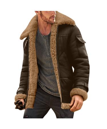 Hanxiulin fleece jacket plush jacket cuddly jacket men wool coat basic hooded jacket windproof warm cozy men's coat elegant with hooded plush jacket brown l