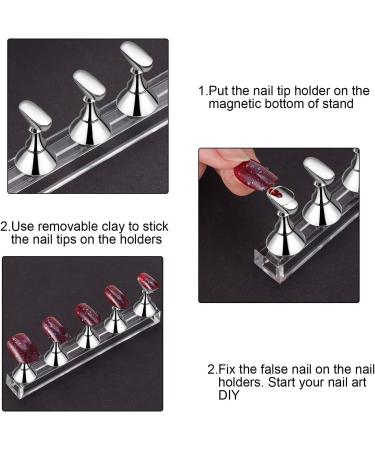 4 Sets Acrylic Nail Display Stand Nail Holder Magnetic Nail Practice Stand Fingernail DIY Nail Design Stand for False Nail Manicure Tool (Silver) - Buy Online on GoSupps.com