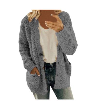 Hanxiulin fleece plush jacket fluffy warm zipper wool jacket ladies coat winter jacket long warm long thick autumn coat cardboard jacket coat fleecet s dark gray