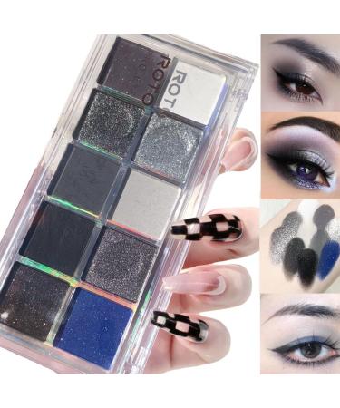 CARL Smoky makeup eyeshadow palette 10 colors eyeshadow gray silver black blue eyeshadow glitter matte pearl shine punk eye makeup highly pigmented eyeshadow palette - Buy Online on GoSupps.com