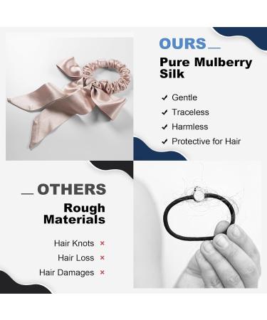 Consysi 1 Piece Silk Bow Scrunchies for Hair-100% Pure Mulberry 22 Momme Silk Hair Tie Elastic Ponytail Holder Elegant Soft Bow Hair Ties Band for Women Hair Care Multiple Colours (Pink) - Buy Online on GoSupps.com