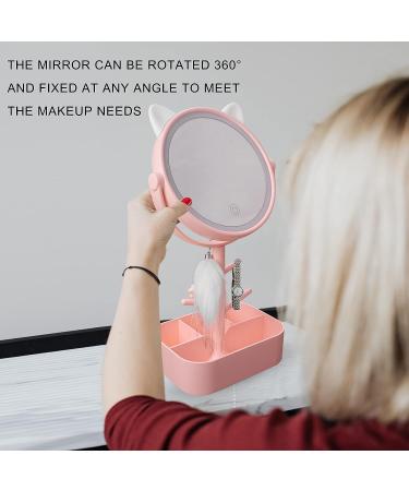 Touch-Screen Vanity Mirror with Lights & Desk Mirror Lights, Portable HD Cosmetic Lighted Mirror - Pink - Buy Online on GoSupps.com