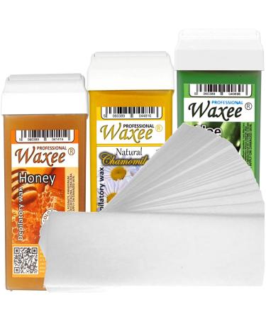 3 x 100ml roll on roller wax cartridge + 50 waxing strips Waxee