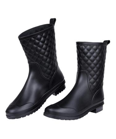 Women's Mid Calf Rain Boots Waterproof Lightweight Garden Shoes 8.5 Black