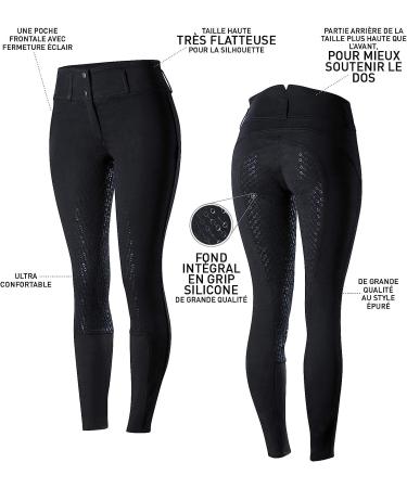 HORZE Daniela Silicone Grip Full Seat Breeches | High Waist Equestrian Riding Pants Black 34 - Buy Online on GoSupps.com