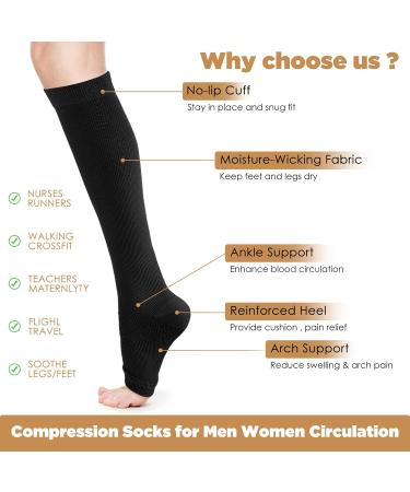 Buy 2 Pairs Open Toe Compression Socks for Women - 15-25mmHg Knee High Support Stockings for Varicose Veins - Ideal for Nurses Flying Running - L/XL Black/Beige - Buy Online on GoSupps.com