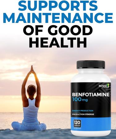 Renew Actives Benfotiamine 100mg Supports Energy Production & Overall Wellness Vegan Non-GMO Gluten-Free 120 Capsules - Buy Online on GoSupps.com