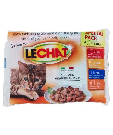 LeChat Special Pack 4 x 100g - Salmon jar with Manzo Chicken White Fish Salmon with vitamins A-D-E to meet 100% of your cat's needs