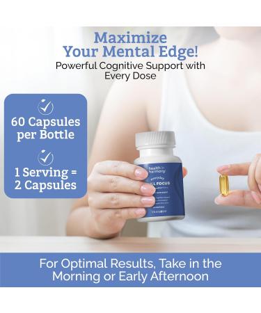 HEALTH IN HARMONY Everyday Full Focus - 8 Super Antioxidants for Cognitive Support (Omega-3 DHA Phosphatidylcholine & Phosphatidylserine) & utilizes VESIsorb (60 ct) - Buy Online on GoSupps.com