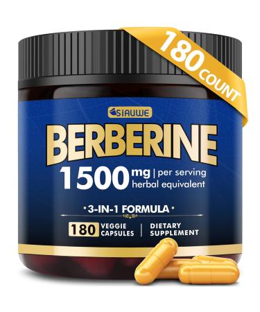 Berberine Supplement, High Strength Berberine 1500MG, 180 Caps - Plus Citrus Bergamot, Berberine HCI Root Supplements - Metabolic, AMPK Support Healthy Weight Management - Vegan, Organic, Non-GMO Berberine 1500mg 180 Count