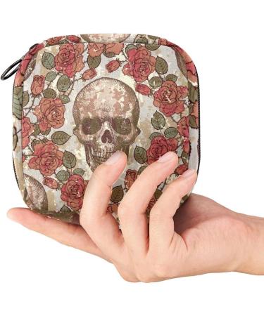 Retro Dead Head Roses Menstruation Pad Bag with Zipper | Stylish Women's Napkin & Tampon Storage | Perfect for Girls & Women - Buy Online on GoSupps.com