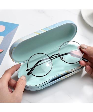 Moko Double-Sided Glasses Case with Mirror - Scratch-Resistant Wearable Holder for Glasses Reading Glasses & Contact Lenses - Marble Light Blue - Buy Online on GoSupps.com