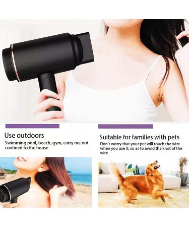 Compact Folding Handle Cordless Hair Dryer Rechargeable Travel Hairdryer with Hot and Cold Air 1 Nozzle 2 Heat Settings for Family Women and Men Black - Buy Online on GoSupps.com