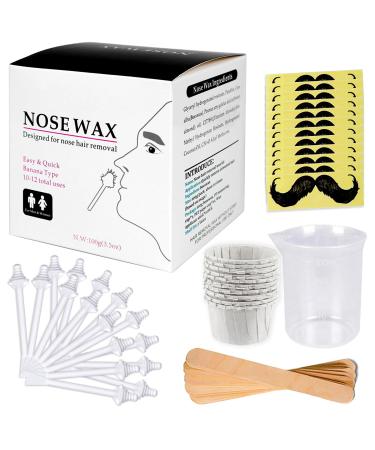 Nose hair wax nose wax kit hair removal set for men and women 100 g nose hair wax 20 safe lace applicators 10 containers and 10 mustache stencils safe simple quick