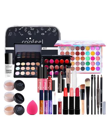 Professional Makeup Set MKNZOME Cosmetic Make Up Starter Kit With Storage Bag Portable Travel Make Up Palette Birthday Xmas Gift Set Full Sizes Eyeshadow Foundation Lip Gloss for Teenage & Adults 27 pcs