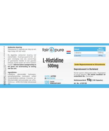 Fair & Pure - L-Histidine 500mg - vegan - 120 capsules - Buy Online on GoSupps.com