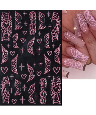 6 Sheets 5D Pink Butterfly Nail Stickers for Nail Art Heart Nail Decals Nail Stickers Self-Adhesive Pegatinas U as Flowers Heart Stickers Design Decoration Accessories for Daily Glitter - Buy Online on GoSupps.com
