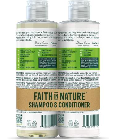 Faith In Nature Natural Hemp & Medowfoam Shampoo and Conditioner Set Restoring Vegan & Cruelty Free No SLS or Parabens For Normal to Dry Hair 2 x 400ml Hemp & Medowfoam 400 ml (Pack of 2) - Buy Online on GoSupps.com