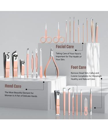 26 in 1 Professional Manicure Set - Stainless Steel Nail Clippers Kit with Travel Case in Pink - Buy Online on GoSupps.com