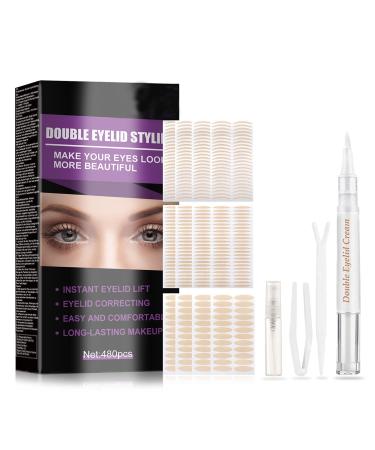Eyelid Tape 480Pcs Invisible Eyelid Lift Strips Waterproof Eyelid Tape for Hooded Eye Invisible Self-Adhesive Eyelid Stickers with Fork Rods and Tweezers