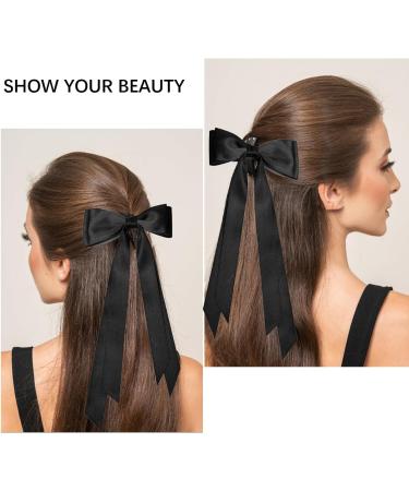 MUNSKT 3PCS Hair Bows Clip Black White Hair Bow with Long Silky Satin French Hair Bows for Women - Buy Online on GoSupps.com