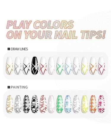 Kredioo Gel Polish Nail Liner Set - 12 Soak Off Colors for Artistic Nail Designs | Thin Brush for Salon Quality Painted Lines - Golden, Silver, Neon | Gift Package Included - Buy Online on GoSupps.com