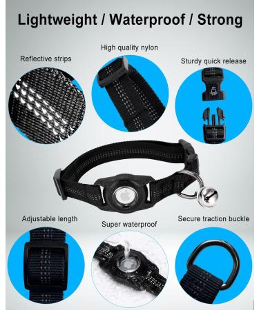 Deerlet Adjustable Airtag Dog Collar - Waterproof Reflective Nylon with Integrated GPS Bracket for Dogs & Cats - Black (Size S: 25-38cm) - Buy Online on GoSupps.com