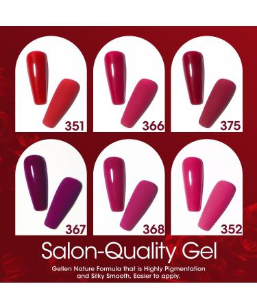 Gellen Gel Nail Polish Set - 6PC Red Burgundy & Hot Pink Purple Gift for Women - Perfect Valentine s Day Manicure - Buy Online on GoSupps.com