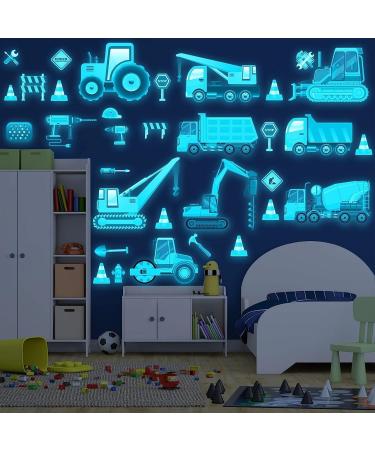 Glow in The Dark Construction Vehicles Wall Stickers - Transport Cars Theme Fluorescent Decals for Kids Bedroom Nursery - Buy Online on GoSupps.com