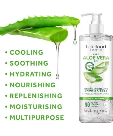 Lakeland Cosmetics Aloe Vera Gel - 100% Pure Bio Active Moisturiser for Face & Body - Soothes Irritated Skin, Burns & Sunburn - 500ml (Pack of 1) - Buy Online on GoSupps.com