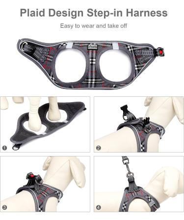 Suredoo Dog Harness for Small Dogs | Reflective & Breathable Leash Set | XXS Gray Checked Puppy Harness for Small & Medium Dogs - Buy Online on GoSupps.com