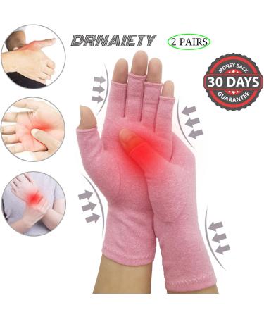 2 Pairs Compression Arthritis Gloves for Women & Men - Relieve Arthritis Pain - Fingerless Design - Pink - Buy Online on GoSupps.com