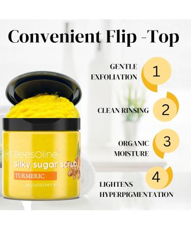 Silky Sugar Scrub by BeesOline | 19oz Turmeric Exfoliant with Organic Oils | Premium Cane Sugar - Exfoliate & Nourish Skin - Buy Online on GoSupps.com
