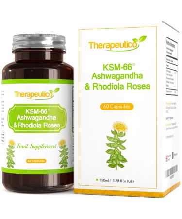 KSM66 Ashwagandha & Rhodiola Rosea Blend | Adaptogen Complex | No Preservatives | 60 Vegan Caps | Made in UK | Relax Mental Clarity Focus