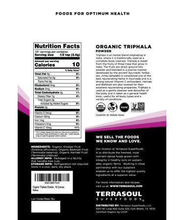 Terrasoul Superfoods Organic Triphala Powder - 1 lb | Pure & Natural - Buy Online on GoSupps.com