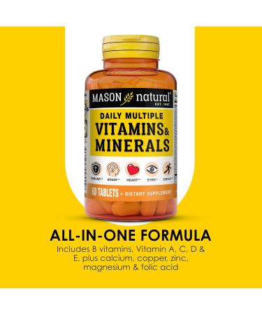 MASON NATURAL Daily Multiple Vitamins with Minerals 24 Essential Nutrients for Overall Health 60 Tablets - Buy Online on GoSupps.com