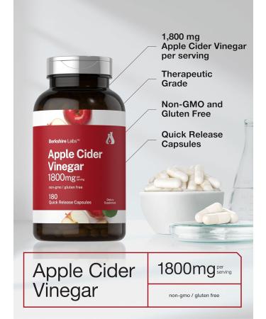Horbaach Apple Cider Vinegar Capsules | 1800mg | 180 Count | Non-GMO Gluten-Free Supplement | by Berkshire Labs - Buy Online on GoSupps.com