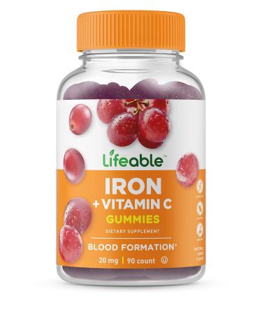 Lifeable Iron Gummies with Vitamin C - 20 mg - Great Tasting Natural Flavor Gummy Supplement - Gluten Free Vegetarian GMO-Free Chewable - for Iron Deficiency - for Adults, Men, Women - 90 Gummies - Buy Online on GoSupps.com