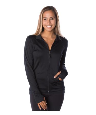 Global Blank Athletic Workout Jackets for Women, Full Zip-Up Jacket for Running, Yoga, and Sports Medium Black