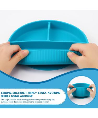 Baby Feeding Set - Silicone Bib, Suction Divided Bowl, Spoon, Fork - Toddler Utensils for Baby Led Weaning - Blue (6 Months) - Buy Online on GoSupps.com