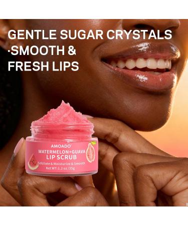 AMOADO Sugar Lip Scrub for Dark Lips Exfoliating Lip Scrub for Smooth & Soft Lips with Watermelon & Guava Lip Exfoliator & Moisturizer for Dry Chapped Lips Natural Lip Care 1.2 oz/35g - Buy Online on GoSupps.com