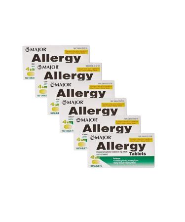 6 Pack Anti-Allergy Antihistamine Chlorpheniramine Maleate 4 Mg Generic for Chlor-trimeton Allergy 100 Tablets Per Bottle 6 Pack Total 600 Tablets